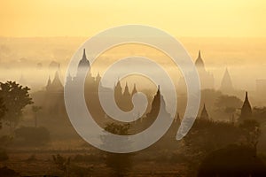 Bagan Temples in Mist at Sunrise