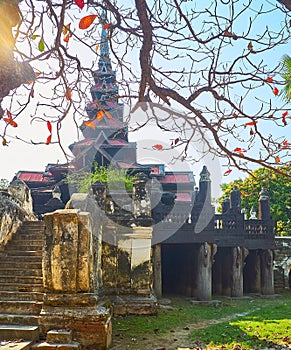 Bagaya Monastery from its garden, Ava, Myanmar