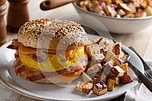 Bagel Breakfast Sandwich With Egg Bacon and Cheese