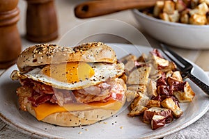 Bagel Breakfast Sandwich With Egg Bacon and Cheese