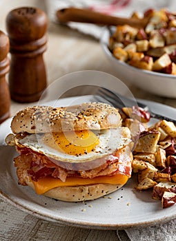 Bagel Breakfast Sandwich With Egg Bacon and Cheese