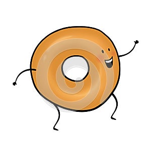 Bagel cartoon character on white background