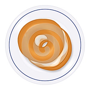 Bagel and cream cheese on a plate illustration