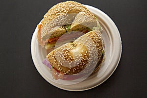 Bagel with cream cheese and smoked salmon - yummy and delicious breakfast