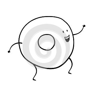 Bagel outline cartoon character on white background