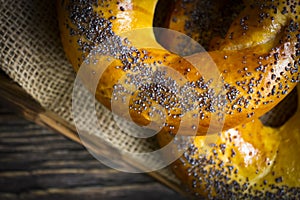 Bagel with poppy seeds breakfast traditional background cooking