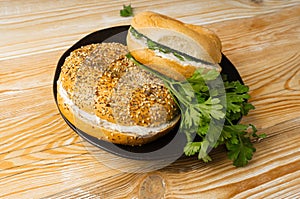 Bagel, Round Bread Bun, Wheat Bakery with Grains And Seeds for Breakfast, Plain Circle Bagel Bread