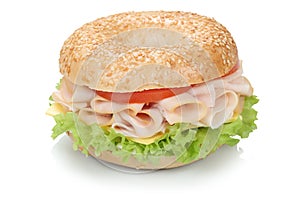 Bagel sandwich with ham isolated