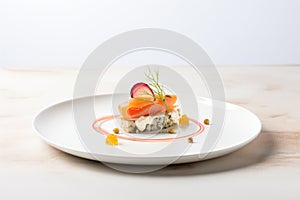 bagel with smoked salmon and cream cheese, on a white plate