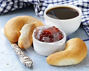 Bagels, jam and coffee