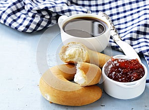 Bagels, jam and coffee