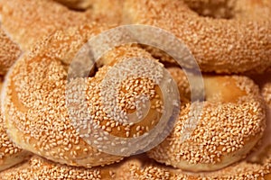 Bagels with sesame seeds, freshly baked bagels