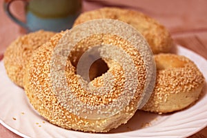 Bagels with sesame seeds, freshly baked bagels