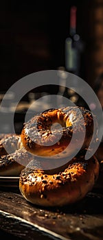 Bagels On Stone Rustic Pub Mobile Wallpeper Postcard. Generative AI