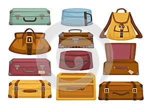 Baggage backpack and handbag suitcases luggage isolated bags