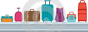 Baggage on baggage tape at the airport vector illustration