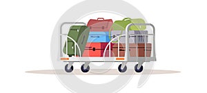 Baggage on cart semi flat RGB color vector illustration