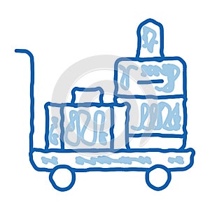 Baggage Cart With Valise doodle icon hand drawn illustration