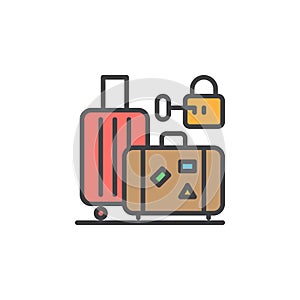 Baggage, luggage storage line icon, filled outline vector sign, linear colorful pictogram isolated on white.