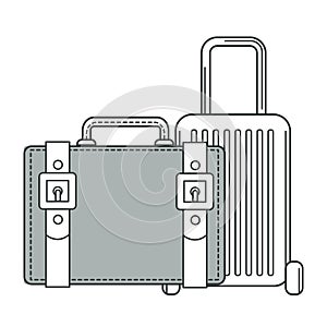 Baggage, suitcase and valise bag, isolated outline icons