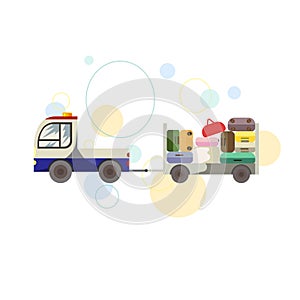 Baggage transportation in Airport with colorful rounds on white isolated background, vector illustration for making prints, logos