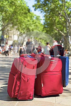 Baggages at Las Ramblas in Barcelona, Spain photo