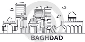 Baghdad architecture line skyline illustration. Linear vector cityscape with famous landmarks, city sights, design icons photo