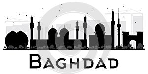 Baghdad City skyline black and white silhouette.