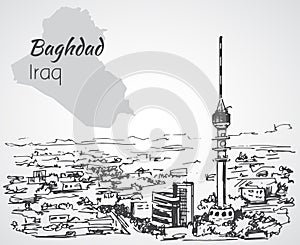 Baghdad cityscape - Iraq. Sketch. photo