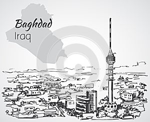 Baghdad cityscape - Iraq. Sketch.