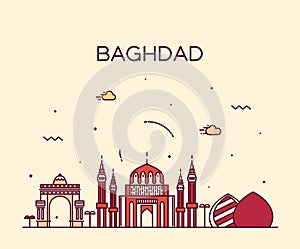 Baghdad skyline vector illustration linear style