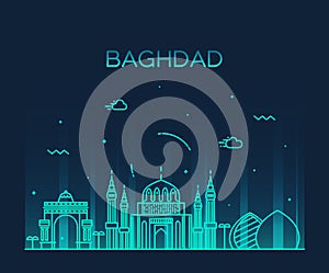 Baghdad skyline vector illustration linear style