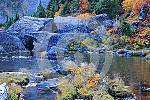 Bagley Lakes Trail with Stone Bridges in Mount Baker Wilderness, Cascades Range, Washington State