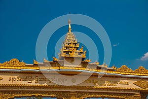 BAGO, PEGU, MYANMAR, BURMA - MARCH 2016: beautiful view of the famous huge religious statue Mya Tha Lyaung Reclining Buddha