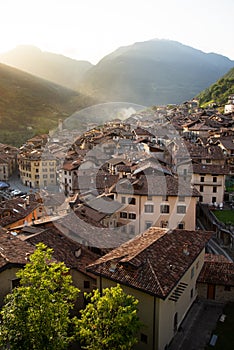 Bagolino medieval village seen from the church portico