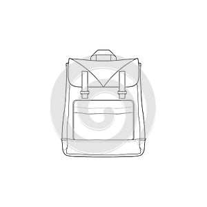 Bagpack outline drawing vector, Bagpack in a sketch style, trainers template outline, vector Illustration.