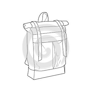 Bagpack outline drawing vector, Bagpack in a sketch style, trainers template outline, vector Illustration.