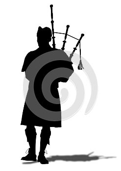 Illustrati silhouette di una persona che suona la cornamusa.