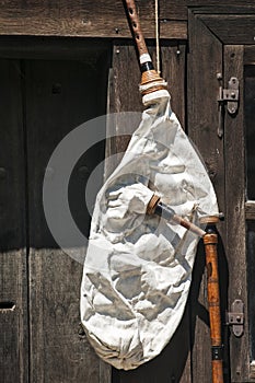 Bagpipe on wooden wall