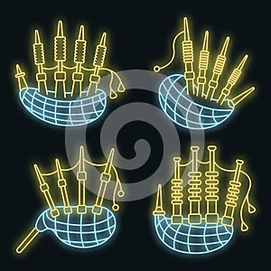 Bagpipes icon set vector neon