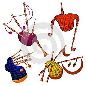 Bagpipes icons set, cartoon style