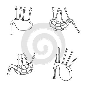 Bagpipes scotland scottish icons set, outline style