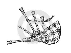 Bagpipes sketch engraving vector illustration