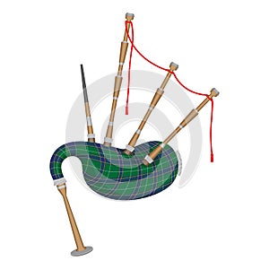 Bagpipes on white background. Wind instrument