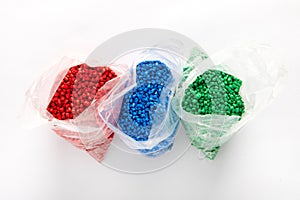 Bags of colorful plastic granules