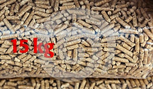 Bags of fifteen kilogramsof wood pellets