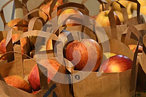 BAGS FULL WITH APPLES FOR SALE IN IRMA GROCERY STORE