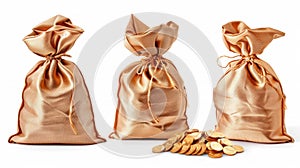 Bags of Gold Coins on White Background, Generative AI photo