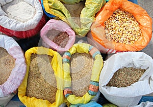 Bags of Grains at Market