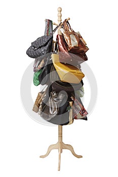 Bags hanging on coat rack